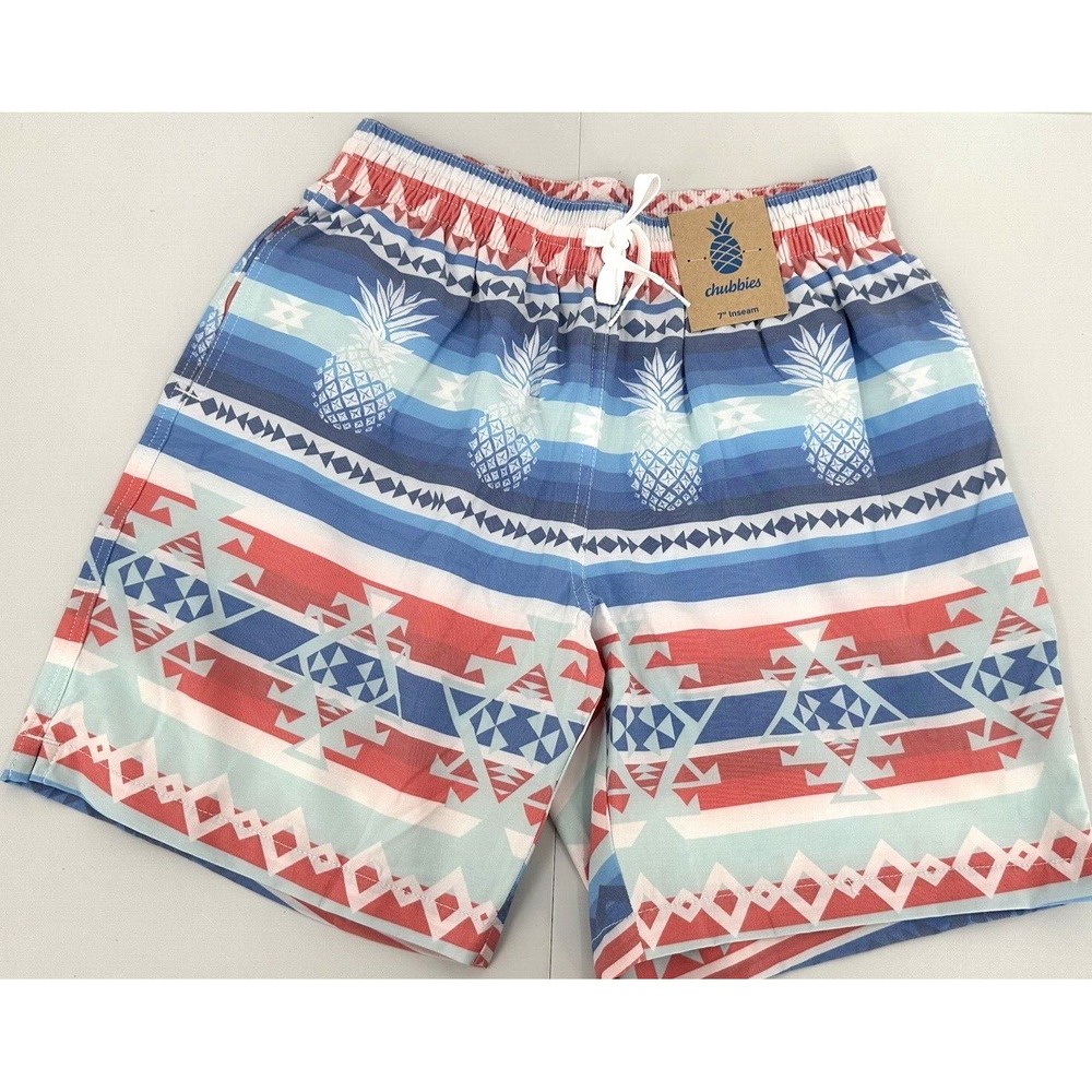 CHUBBIES THE AREA 52's 7" LINED CLASSIC SWIM TRUNKS Mens Small POCKETS Pineapple